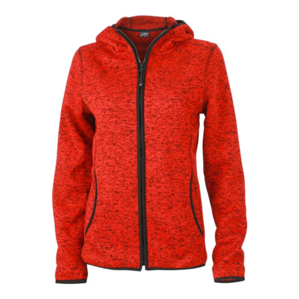 Damen Strickfleece Kapuzenjacke, Daiber JN 588 – red melange/black