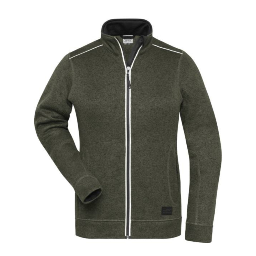 Damen Workwear Strickfleece Jacke - Solid, Daiber JN 897 – olive melange/black