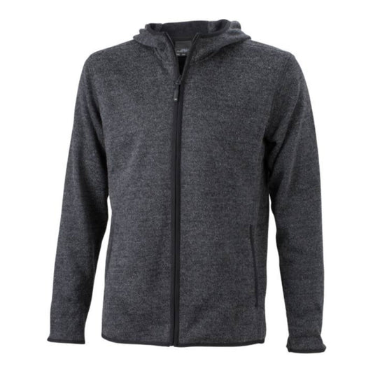 Herren Strickfleece Kapuzenjacke, Daiber JN 589 – dark melange/black