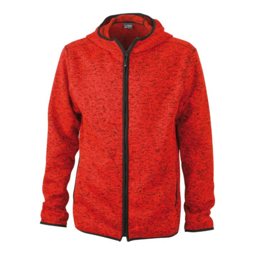 Herren Strickfleece Kapuzenjacke, Daiber JN 589 – red melange/black
