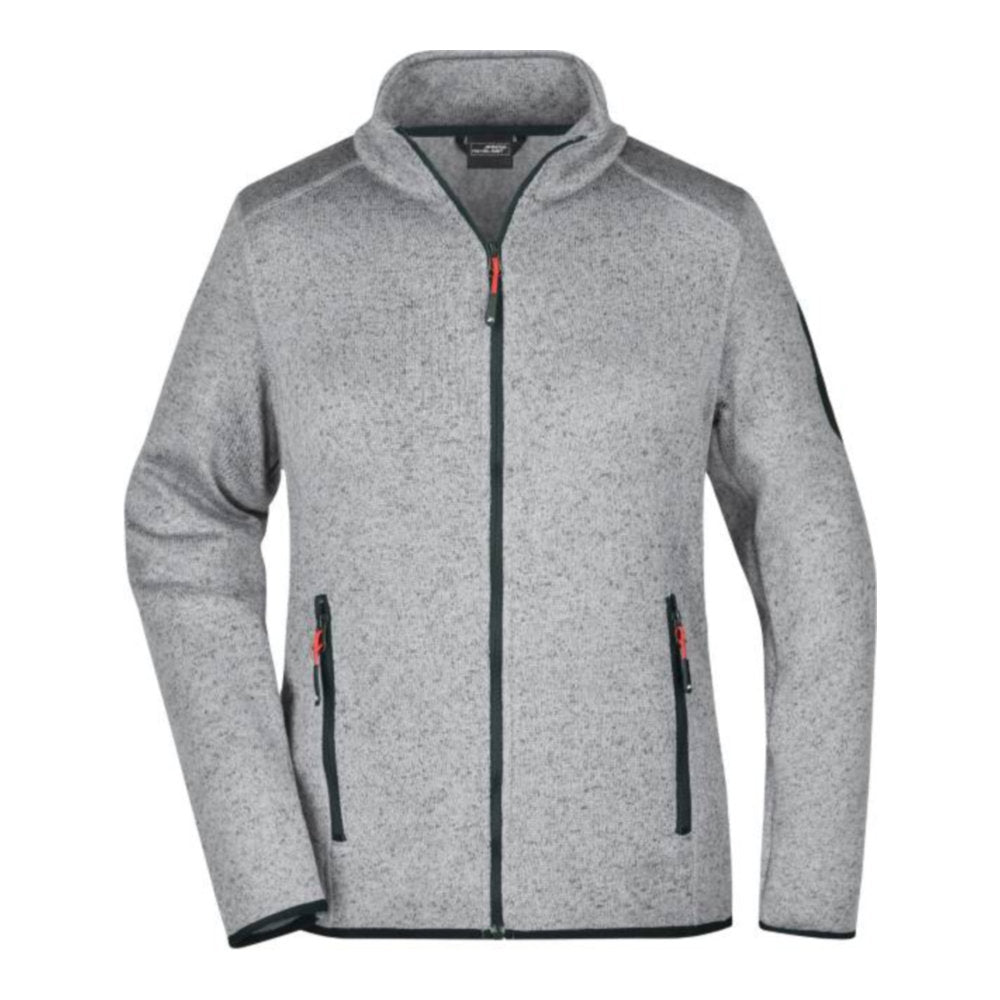 Damen Strickfleece Jacke, Daiber JN 761 – light grey melange/red
