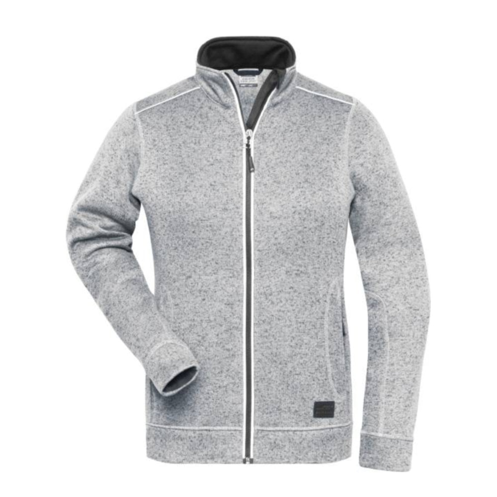Damen Workwear Strickfleece Jacke - Solid, Daiber JN 897 – white melange/carbon
