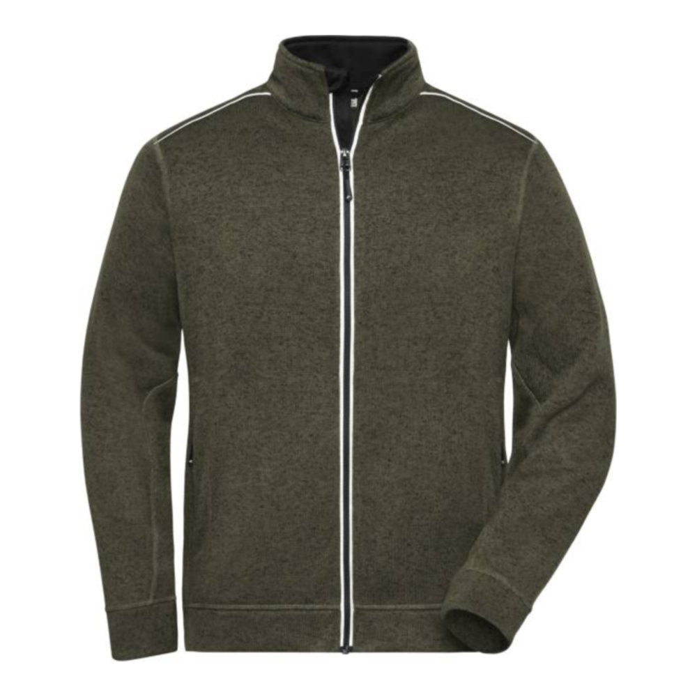 Herren Workwear Strickfleece Jacke - Solid, Daiber JN 898 – olive melange/black