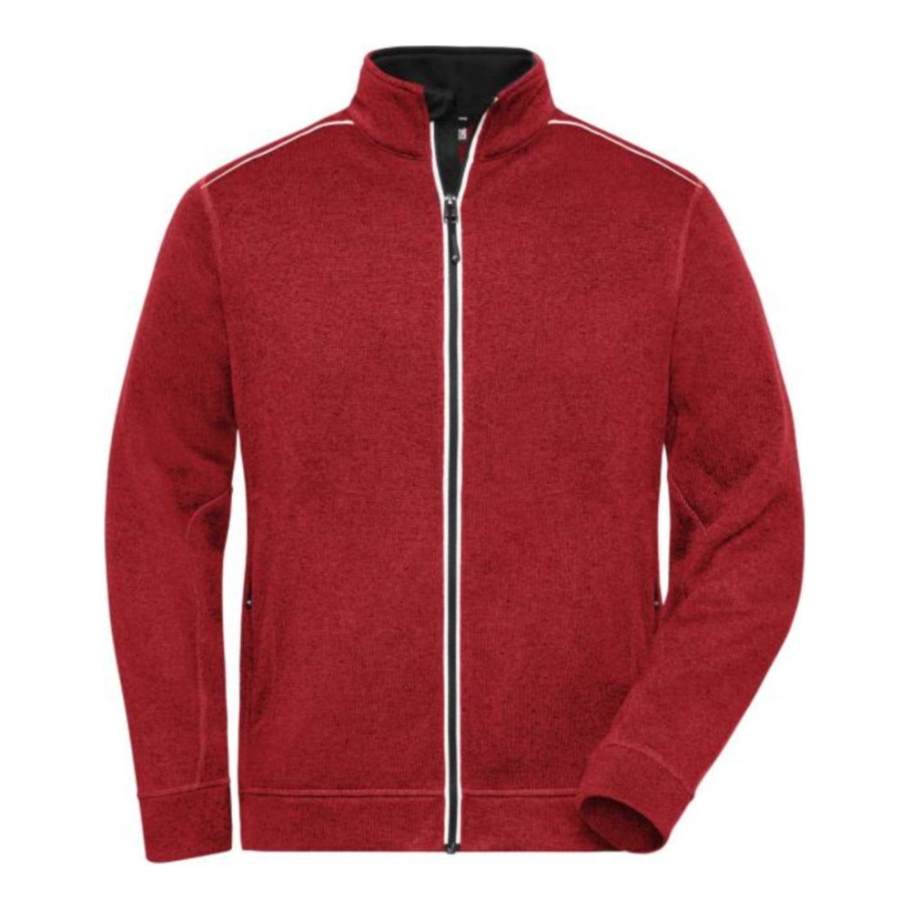 Herren Workwear Strickfleece Jacke - Solid, Daiber JN 898 – red melange/black
