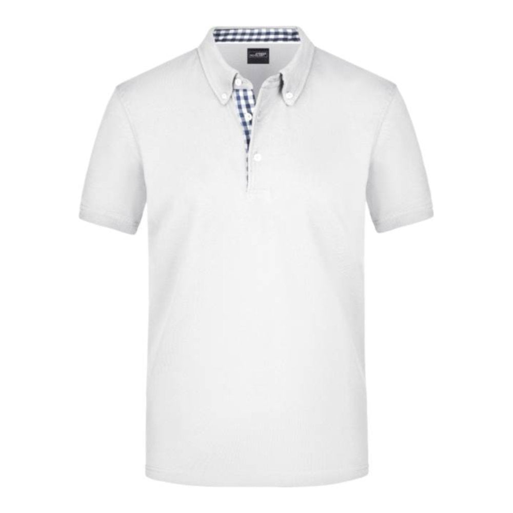 Herren Button-Down Piqué Polo, Daiber JN 964 – white/navy/white