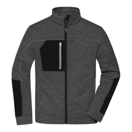 Herren Strickfleece Jacke, Daiber JN 1818 – black melange/black/silver