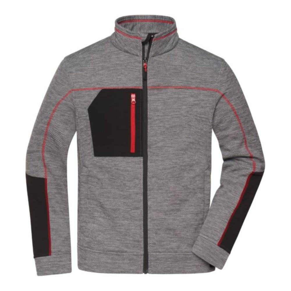Herren Strickfleece Jacke, Daiber JN 1818 – carbon melange/black/red