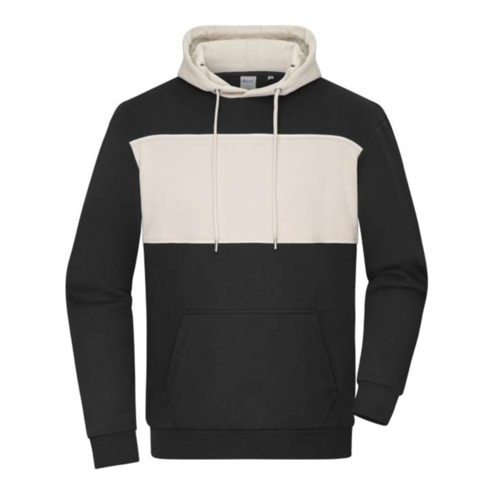 Unisex Bio Kapuzen Sweater "Colour-Block", Daiber 8051 – black/sandstone