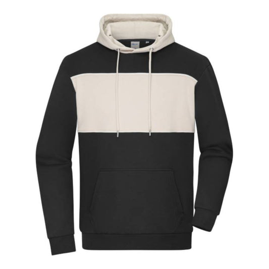 Unisex Bio Kapuzen Sweater "Colour-Block", Daiber 8051 – black/sandstone