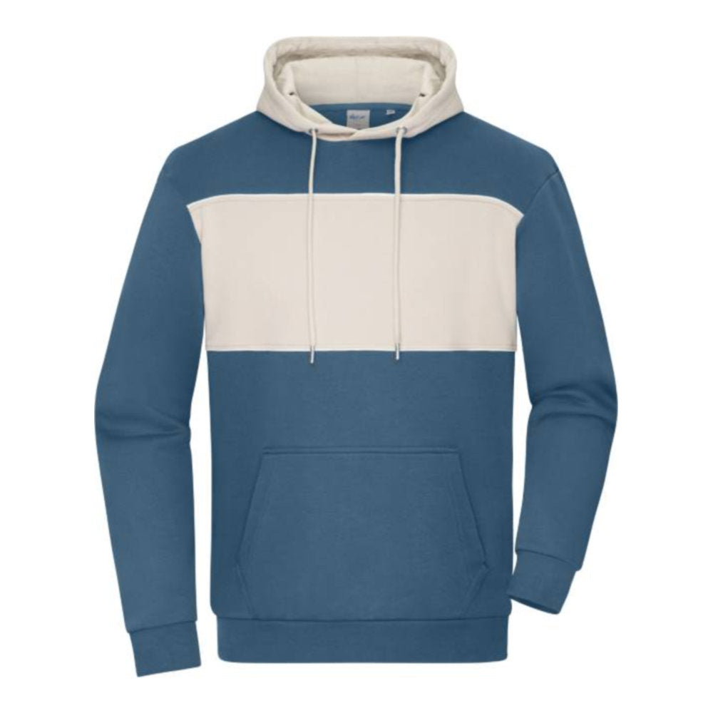 Unisex Bio Kapuzen Sweater "Colour-Block", Daiber 8051 – dusty blue/sandstone