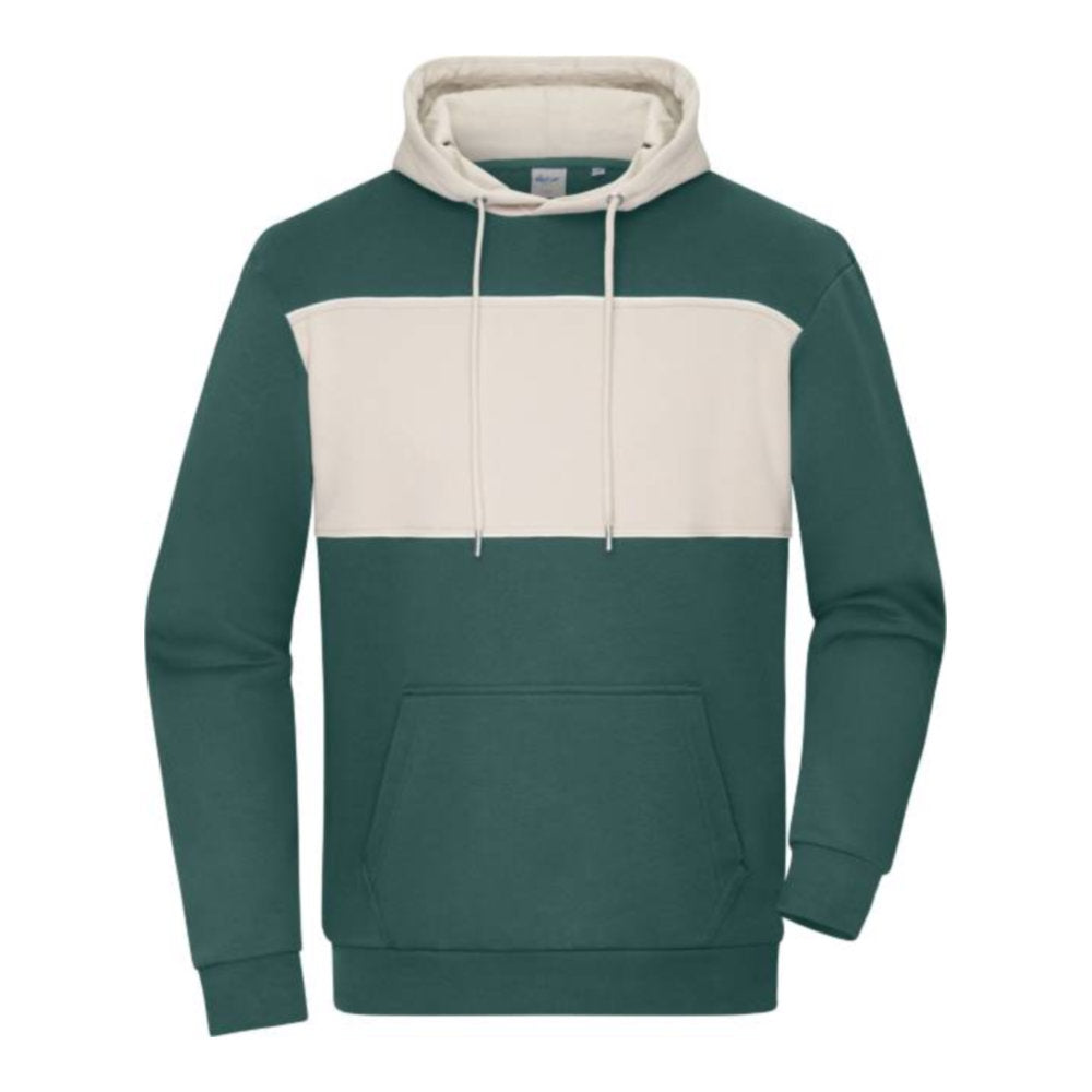 Unisex Bio Kapuzen Sweater "Colour-Block", Daiber 8051 – smoky green/sandstone
