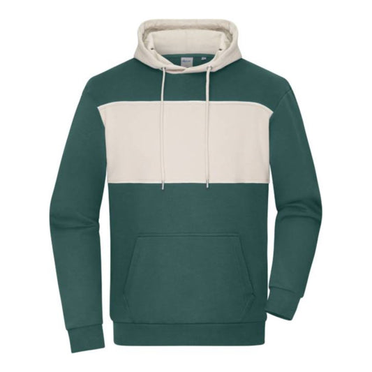 Unisex Bio Kapuzen Sweater "Colour-Block", Daiber 8051 – smoky green/sandstone
