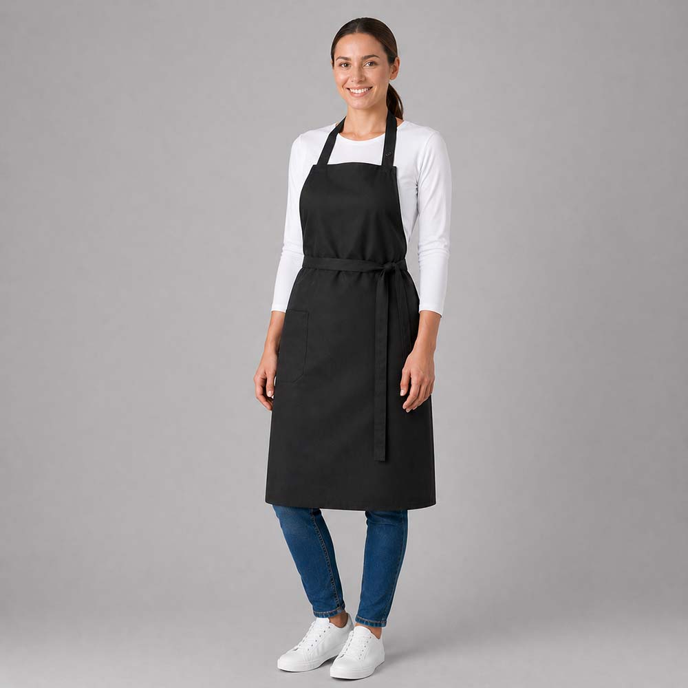 Latzschürze weiß, B 75 x L 75 cm, EXNER 142 – schwarz / Mischgewebe 65/35 220 g/m²